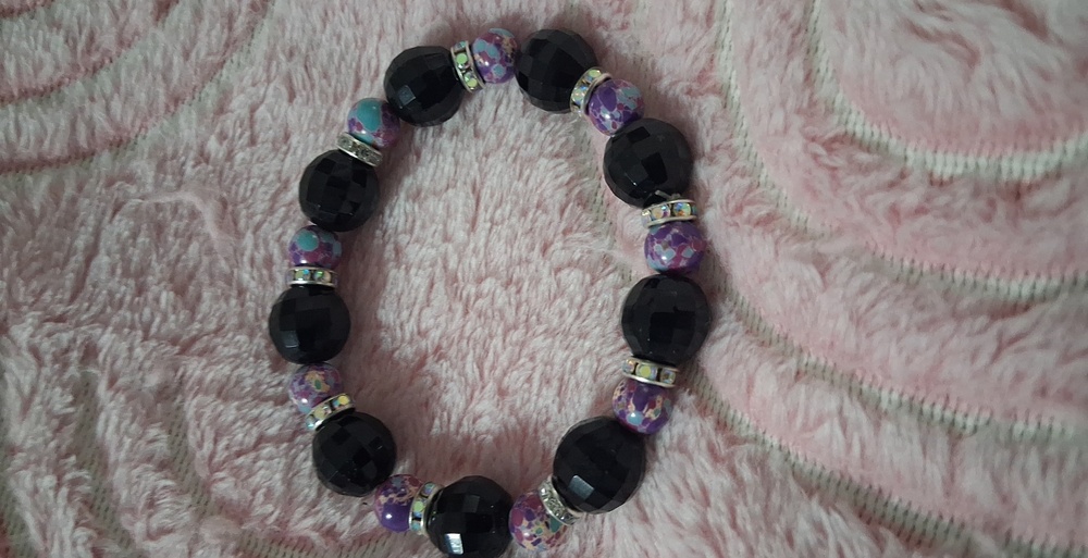 Black Glass And Purple/blue Beads Bracelet $9.00